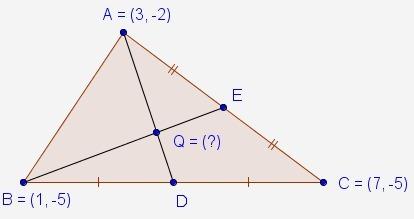 In abc, and intersect each other at point q. according to a theorem on medians, q divides in the rat