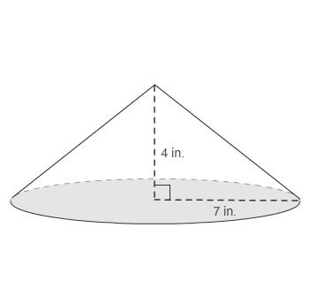 What is the exact volume of the cone? 28π in³ 563π in³ 1963π in³ 196π in³