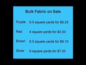 ﻿﻿﻿ebba is buying bulk fabric. she is shopping for the best deal. drag the fabric in order from the
