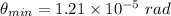 \theta_{min} = 1.21 \times 10^{-5}\ rad