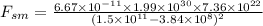 F_{sm} = \frac{6.67\times 10^{- 11}\times 1.99\times 10^{30}\times 7.36\times 10^{22}}{(1.5\times 10^{11} - 3.84\times 10^{8})^{2}}