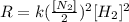 R=k(\frac{[N_2]}{2})^2[H_2]^2