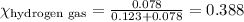 \chi_{\text{hydrogen gas}}=\frac{0.078}{0.123+0.078}=0.388