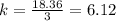 k = \frac{18.36}{3}  = 6.12