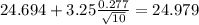 24.694+3.25\frac{0.277}{\sqrt{10}}=24.979