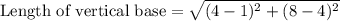 \text{Length of vertical base}=\sqrt{(4-1)^2+(8-4)^2}