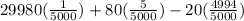 29980(\frac{1}{5000})+80(\frac{5}{5000})-20(\frac{4994}{5000})