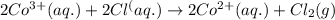 2Co^{3+}(aq.)+2Cl^(aq.)\rightarrow 2Co^{2+}(aq.)+Cl_2(g)
