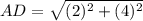 AD=\sqrt{(2)^{2}+(4)^{2}}
