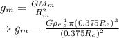 g_m=\frac{GM_m}{R_m^2}\\\Rightarrow g_m=\frac{G\rho_e \frac{4}{3}\pi (0.375R_e)^3}{(0.375R_e)^2}