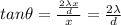 tan\theta = \frac{\frac{2\lambda x}{d}}{x} = \frac{2\lambda }{d}
