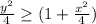 \frac{ y^{2} }{4}  \geq (1+ \frac{ x^{2} }{4} )