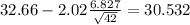 32.66-2.02\frac{6.827}{\sqrt{42}}=30.532