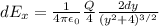 dE_{x} = \frac{1}{4\pi\epsilon_0}\frac{Q}{4}\frac{2dy}{(y^2+4)^{3/2} }
