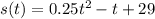 s(t) = 0.25t^2-t+29