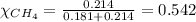 \chi_{CH_4}=\frac{0.214}{0.181+0.214}=0.542