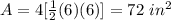 A=4[\frac{1}{2}(6)(6)]=72\ in^{2}