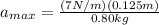 a_{max}=\frac{(7 N/m)(0.125 m)}{0.80 kg}