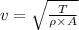 v=\sqrt{\frac{T}{\rho \times A} }