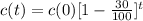 c(t) = c(0) [1 - \frac{30}{100}]^{t}