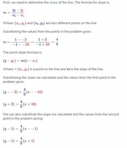 Write an equation in slope-intercept form of the line through points s(-10,-3) and t(-1,1).