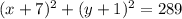 (x+7)^2+(y+1)^2=289