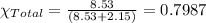 \chi _{Total}= \frac{8.53}{(8.53+2.15)}=0.7987