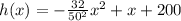 h(x)=-\frac{32}{50^2}x^2+x+200