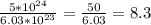 \frac{5*10^{24} }{6.03*10^{23} }= \frac{50}{6.03} =8.3