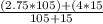 \frac{(2.75*105)+(4*15}{105+15}