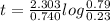 t=\frac{2.303}{0.740}log\frac{0.79}{0.23}