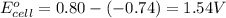 E^o_{cell}=0.80-(-0.74)=1.54V