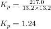 K_p=\frac{217.0}{13.2\times 13.2}\\\\K_p=1.24