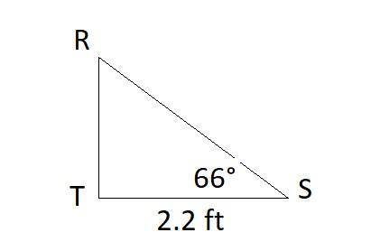 In δrst, the measure of ∠t=90°, the measure of ∠s=66°, and st = 2.2 feet. find the length of tr to t