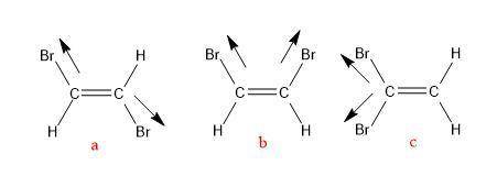 There are three different possible isomers of a dibromoethene molecule, c2h2br2c2h2br2 . one of them