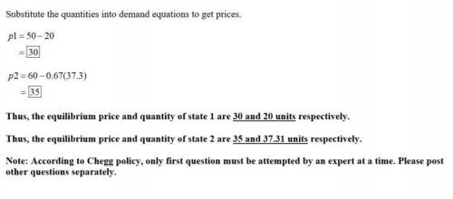 Amonopolist sells in two states. the demand function in state 1 and 2 respectively is q1(p1)=50 – p1