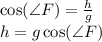 \cos(\angle F)=\frac{h}{g}\\h=g\cos(\angle F)