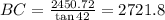 BC = \frac{2450.72}{\tan 42} = 2721.8