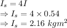 I_s=4I\\\Rightarrow I_s=4\times 0.54\\\Rightarrow I_s=2.16\ kgm^2