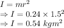 I=mr^2\\\Rightarrow I=0.24\times 1.5^2\\\Rightarrow I=0.54\ kgm^2