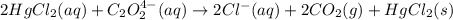 2HgCl_2(aq)+C_2O_2^{4-}(aq)\rightarrow 2Cl^-(aq)+2CO_2(g)+HgCl_2(s)