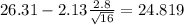 26.31-2.13\frac{2.8}{\sqrt{16}}=24.819