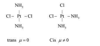 There are two compounds of the formula pt(nh3)2cl2:   nh3 cl  | |  cl  | | nh3 nh3 the compound on t