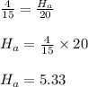 \frac{4}{15} = \frac{H_a}{20}\\\\H_a = \frac{4}{15} \times 20\\\\H_a = 5.33