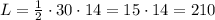 L = \frac{1}{2} \cdot 30 \cdot 14 = 15 \cdot 14 = 210
