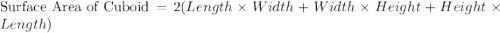 \textrm{Surface Area of Cuboid}= 2(Length\times Width +Width\times Height + Height\times Length)