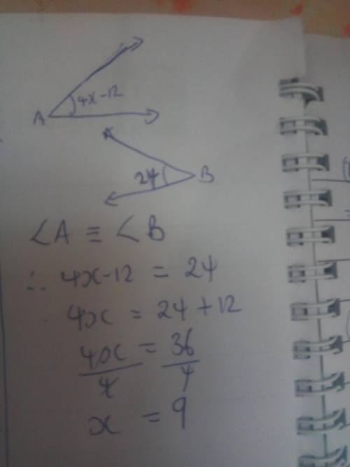 If mza = 4x – 12 and pzb = 24, solve for x.
