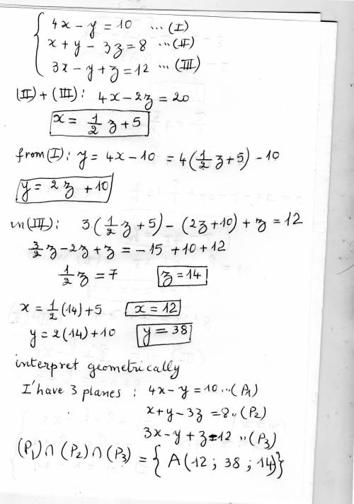 Diamond hard  solve for the following system of linear equations and interpret your solution geometr