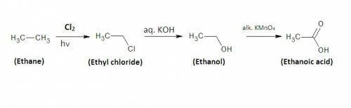 How do you convert ethane to ethanoic acid?  (with equation ).