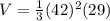 V=\frac{1}{3}(42)^2(29)